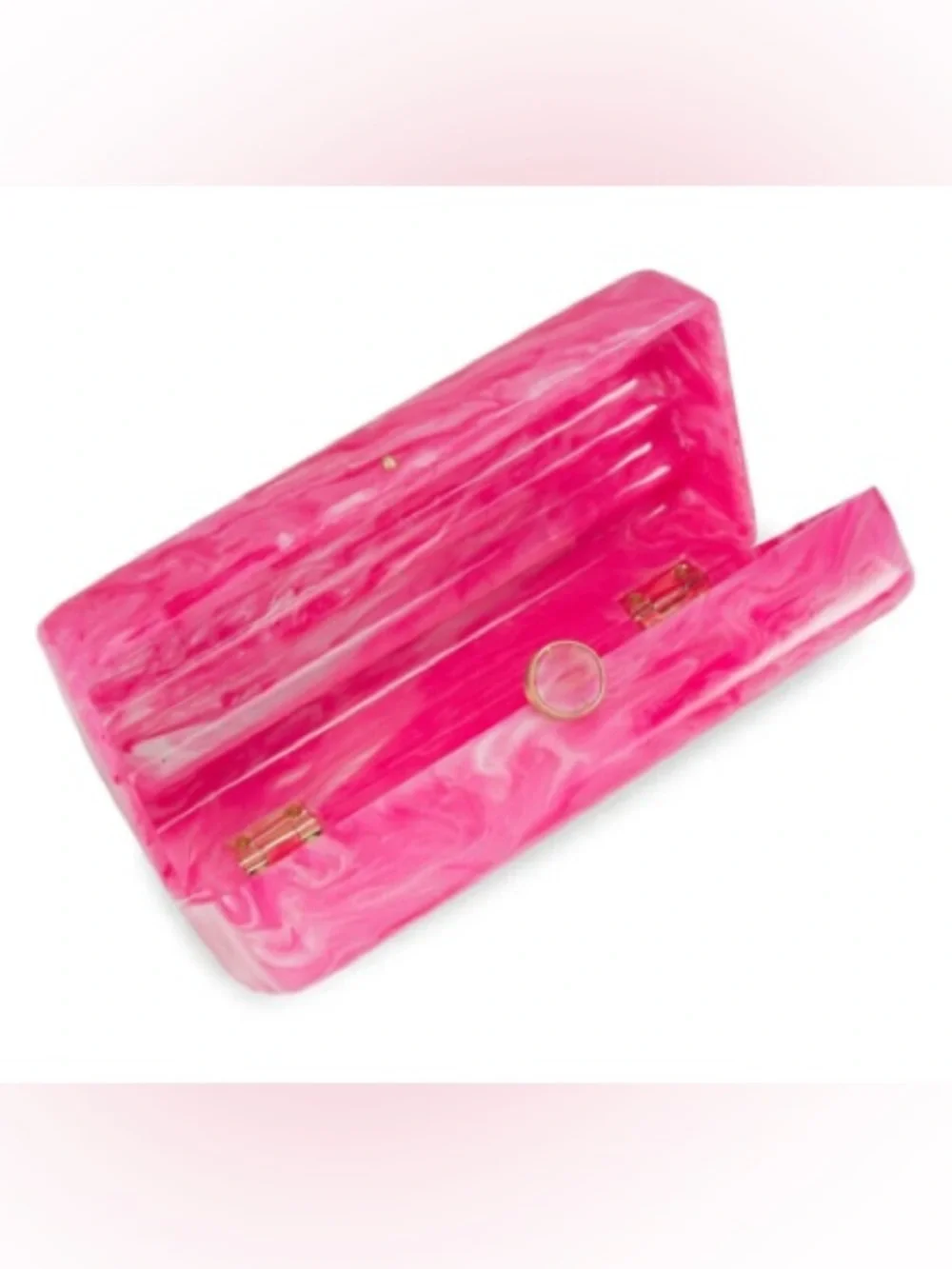 Cult Gaia Pink Marbled Acrylic Rectangular Clutch with Gold Accent - Picture 2 of 5